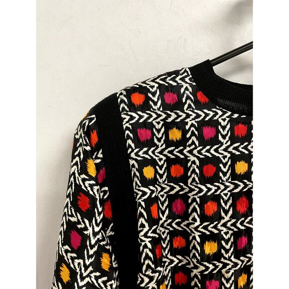 VINTAGE DOUGLASS Eclectic Art To Wear Crewneck Silk Top Black Multi Women's 12 - Picture 2 of 10